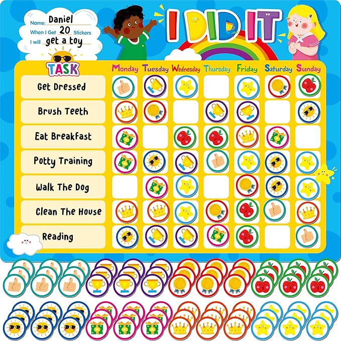 Magnetic Reward Chart, Dry Erase Task Board-One Chart & 72 Magnetic Reward Magnets, Behavior Tracker for Daily Routine, Potty Training