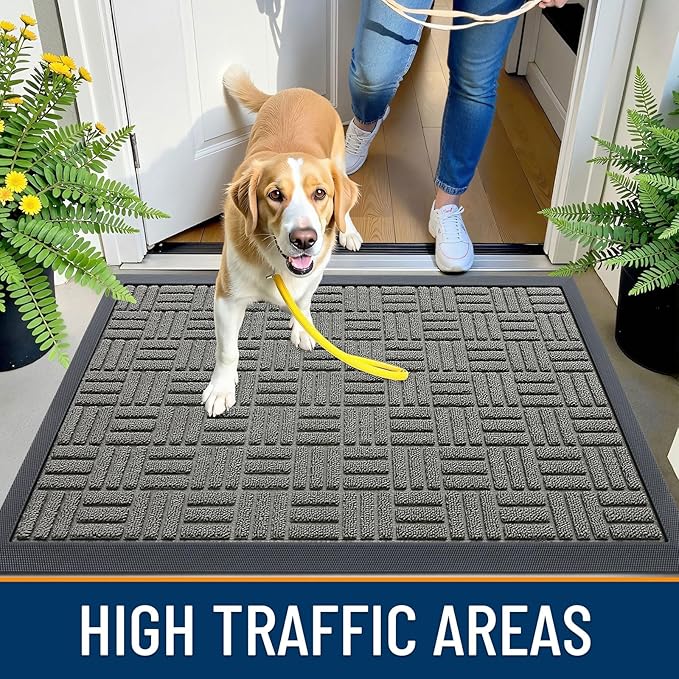 OLANLY Front Door Mat Outside Entrance 71x47, Absorbent, Heavy Duty Sturdy Natural Rubber Doormat Indoor Outdoor, Non-Slip, Stain and Fade Resistant, Low Profile Floor Mat for Entryway, Modern Gray