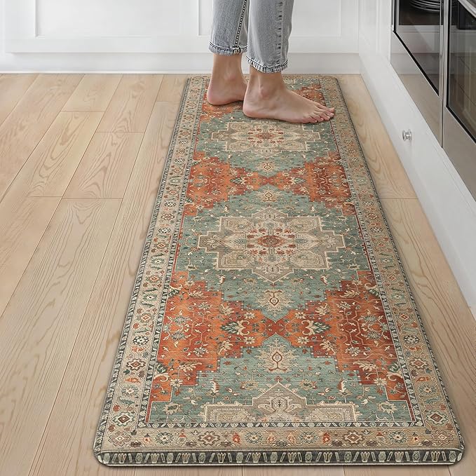 GENIMO Kitchen Mats for Floor, Washable Anti Fatigue Mat for Cushioned, 17.3"x59", Waterproof Kitchen Rugs, Non Slip Foam Comfort Standing Mat Rug for Home, Runner, Sink, Laundry, Multi