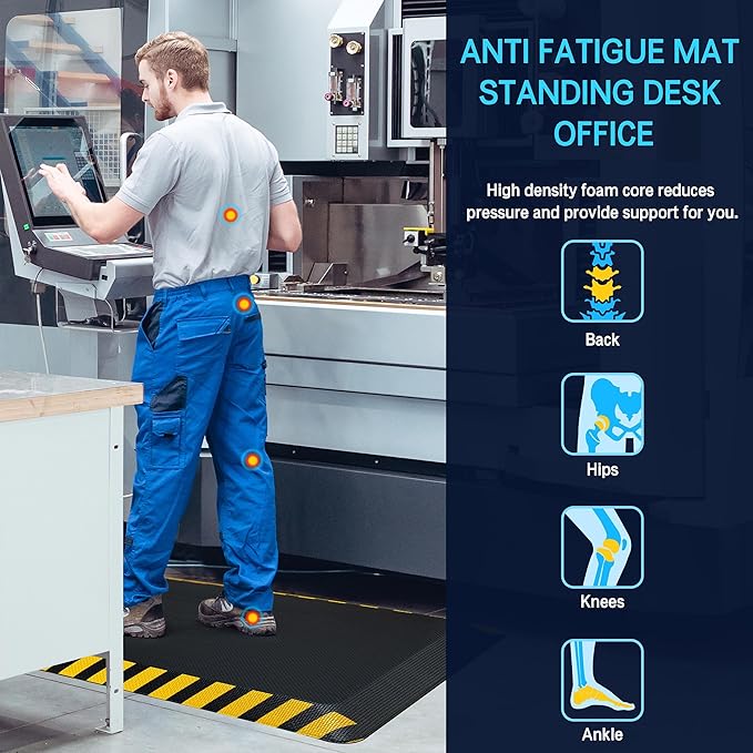 FEATOL Anti Fatigue Mat Industrial, Ergonomic Standing Floor Mat for Work for Stand -Safety Support for Leg & Back Pain(Yellow Border, 24" x 36", 1PC)
