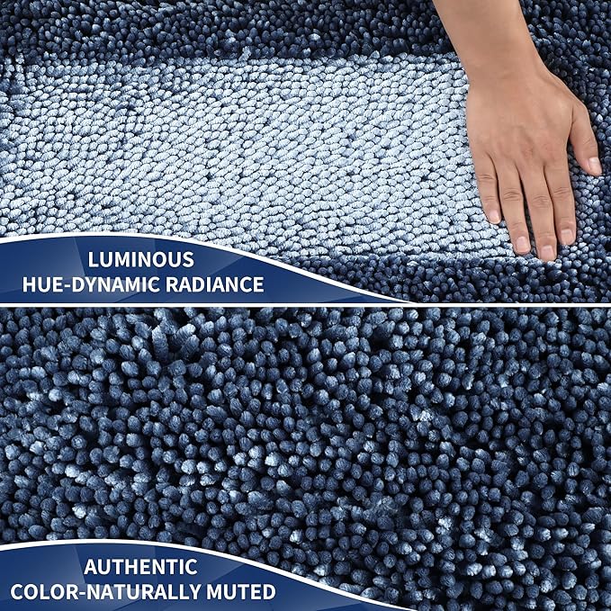 Yimobra Bathroom Rugs Sets 2 Piece, Soft Absorbent Bath Mat and U-Shaped Toilet Rug with Non Slip Backing, Luxury Shaggy Bath Mats for Bathroom, Machine Washable, 31.5"x20"+24"x20", Light Blue