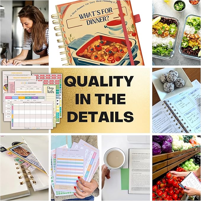 Life & Apples Meal Planner with Grocery List – Undated Weekly Menu & Meal Prep Notebook for Women & Men, Healthy Eating & Weight Loss Planner, 52-Week Spiral Bound Journal, Retro
