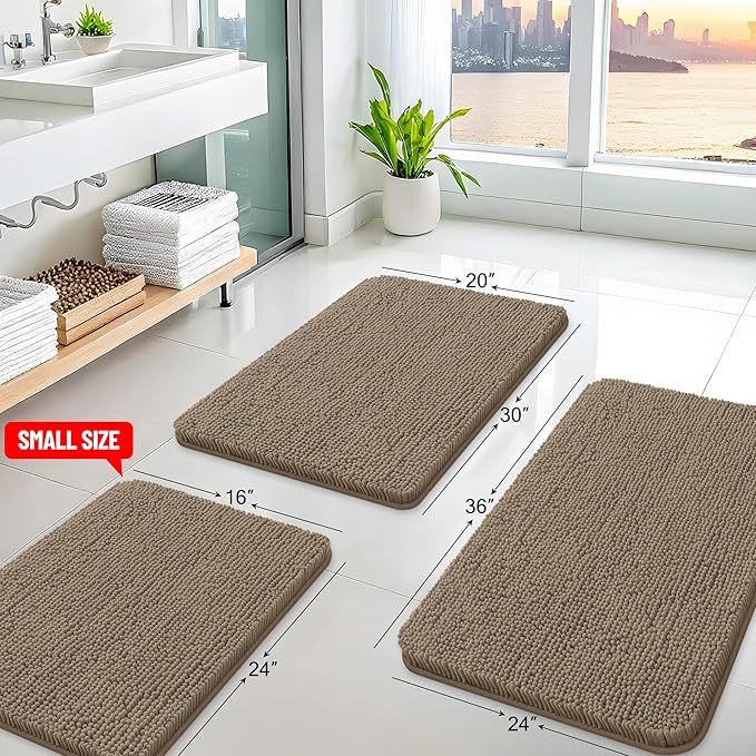 Arotive Bathroom Rugs 24x16, Extra Soft Absorbent Shaggy Chenille Bath Rugs, Machine Washable Rubber Backing Non-Slip Bath Mats for Bathroom Floor Tub and Shower, Home Decor Accessories, Camel