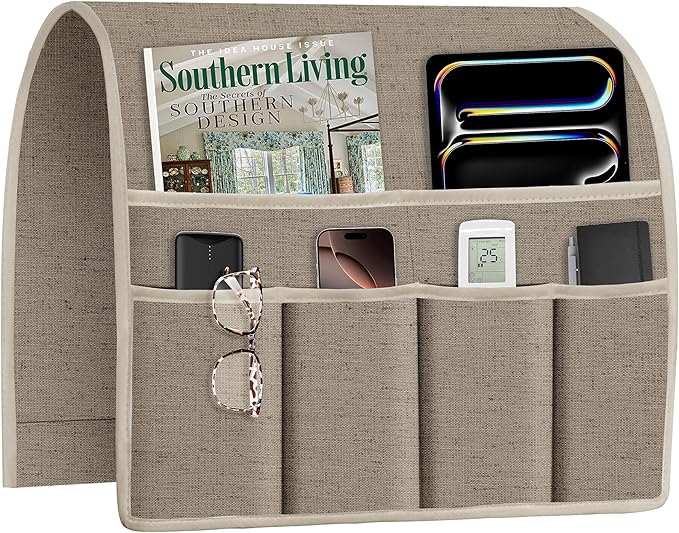 Joywell Armrest Organizer Remote Holder for Recliner Armchair Caddy Couch Sofa Arm Chair Caddie with 6 Pocket Storage for Magazine, iPad, Phone,Light Taupe