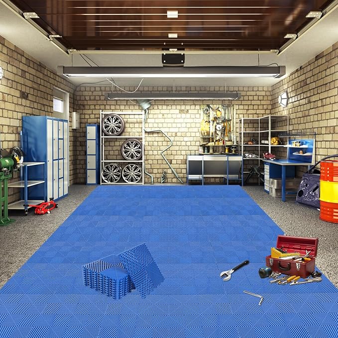 12Pack Modular Interlocking Grille Tile 12"x12"x0.66" Heavy Duty Mat for Garage Flooring Car Washing Facility Drain Balcony Yard Deck Floor (Blue)