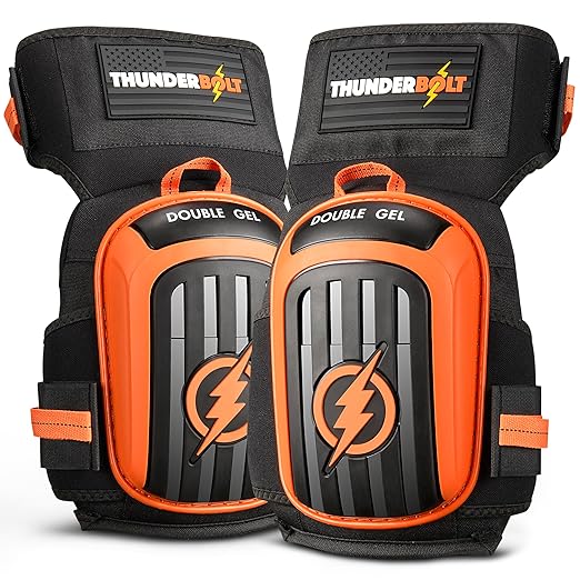 Thunderbolt Knee Pads for Men Construction Knee Pads for Work for Men and Women with Double Gel for Gardening Flooring Roofing Heavy Duty with Extra Thick Foam and Strong Adjustable Non-Slip Straps