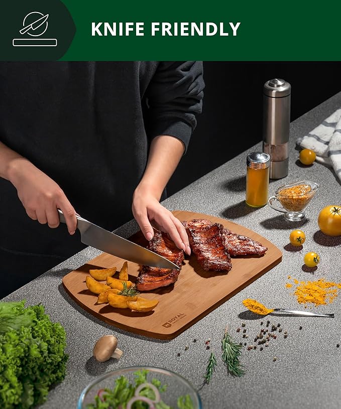 ROYAL CRAFT WOOD Wooden Cutting Boards for Kitchen Meal Prep & Serving - Non Toxic cutting board Bamboo Wood Serving Board Set - Charcuterie & Chopping Butcher Block for Meat
