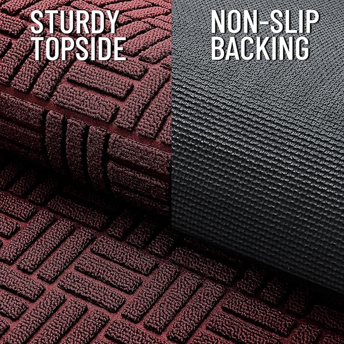 OLANLY Front Door Mat Outside Entrance 59x23, Absorbent, Heavy Duty Sturdy Natural Rubber Doormat Indoor Outdoor, Non-Slip, Stain and Fade Resistant, Low Profile Floor Mat for Entryway, Burgundy