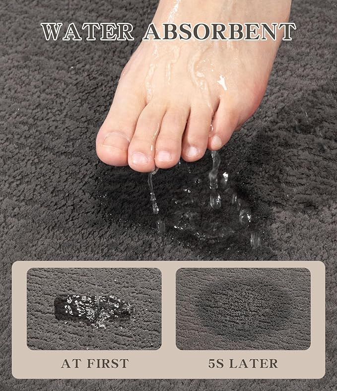 chakme Bathroom Rugs Mat 24x17, Ultra Thin Non Slip Bath Mat Small Quick Dry Absorbent Bath Mat for Bathroom Floor, (Grey, 24"x17")