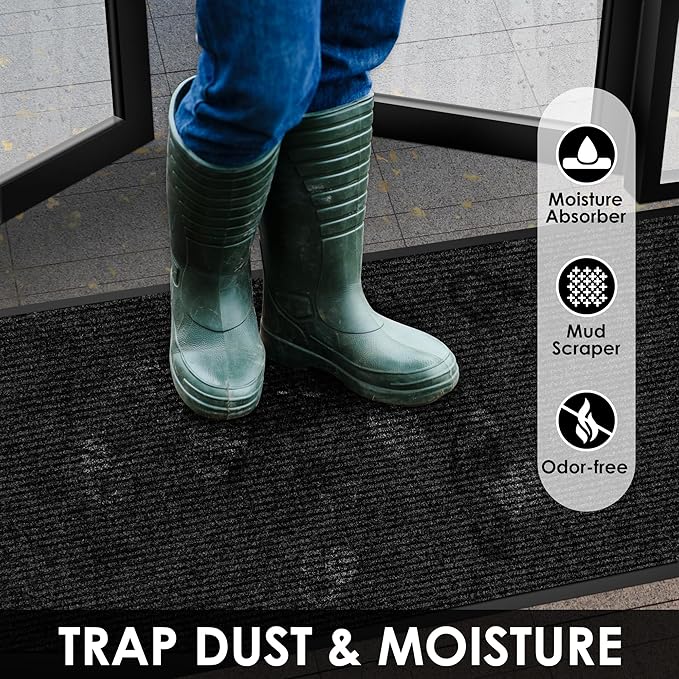 2′ x 16′ Front Door Mat Indoor Outdoor Entrance, Commercial Floor Mat Heavy Duty Dirt Trapper Entryway Doormat, Custom Size Non Slip Rubber Backing Welcome mat, Door Mat for High Traffic Area