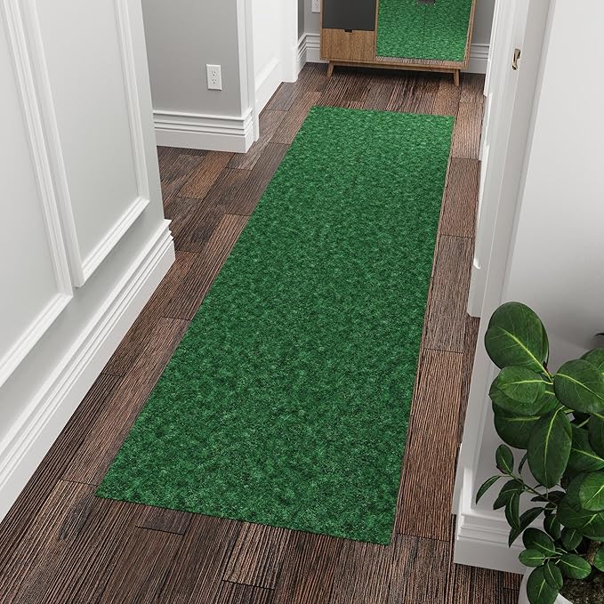 Ottomanson 2' x 10' Hallway Runner with Scraper Pile Extra Durable Non-Slip Rug Mat for Indoor & Outdoor Use - Ideal for Kitchen, Entryway, Patio & Garage - High-Traffic Carpet, Green