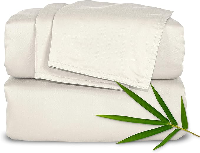 Pure Bamboo King Sheets, Genuine 100% Organic Viscose Derived from Bamboo Bed Sheet Set, Luxuriously Soft & Cooling, Double Stitching, 2 Year Quality Promise (King, Ivory)
