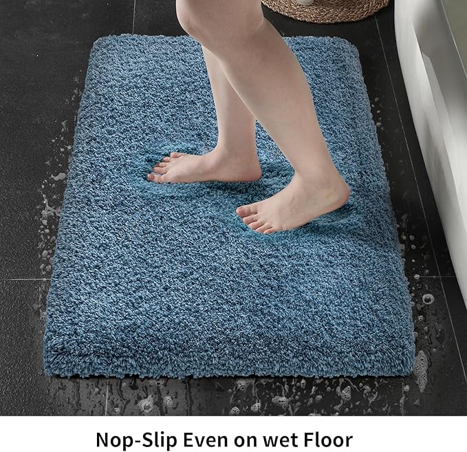 Blue Bathroom Rug 24x36 Non Slip Fluffy Bath Mat for Bathroom Floor Washable Plush Luxury Bath Rug for Tub Soft Shaggy Absorbent Shower Sink Mat