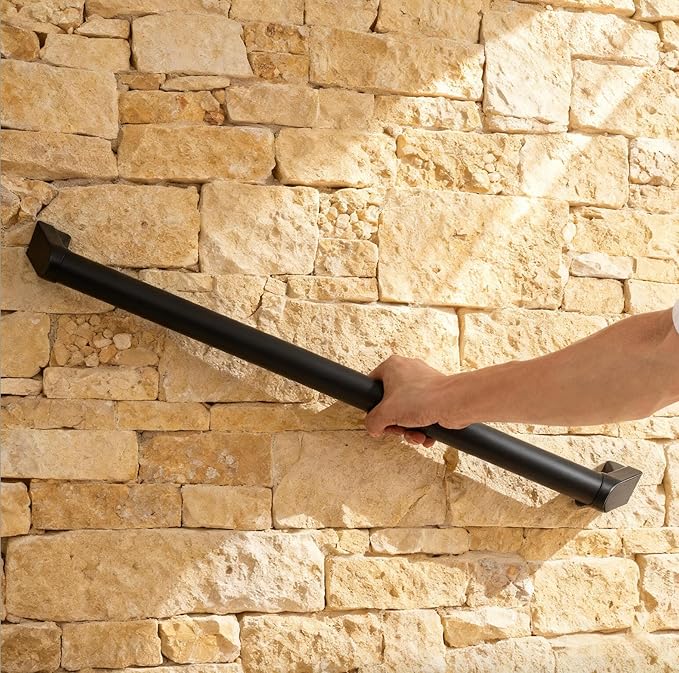 2 FT Modern Aluminum Handrail Set - ADA Compliant Indoor & Outdoor Stair Railing. 1.4" Diameter Grab Bar. Wall-Mounted with 90°Wall Return End. Ideal for Safe Grip，Rust Free(Matte Black, 2 FT)