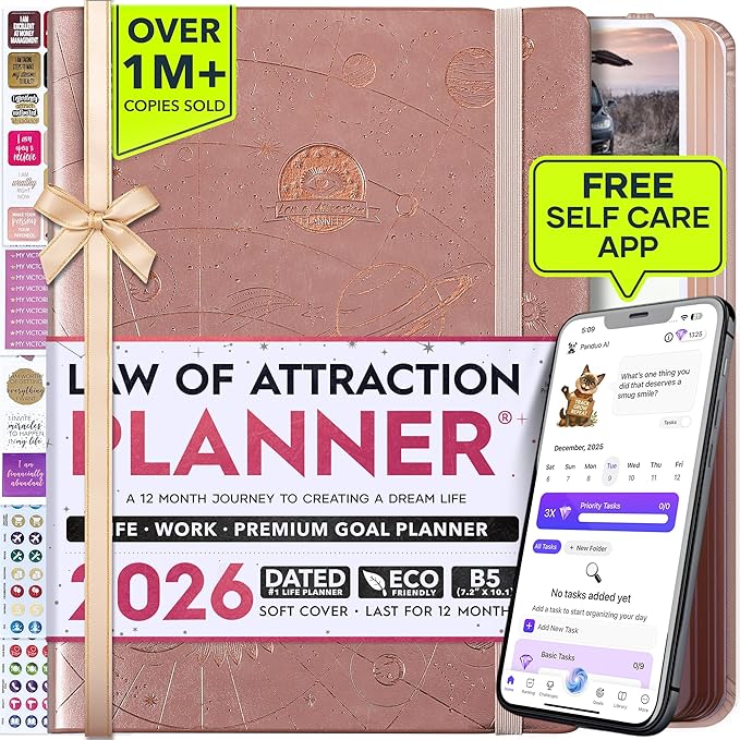 Deluxe 2026 Planner Weekly and Monthly | Law of Attraction Planner with Productivity App | 12-Month for Productivity, Gratitude & Goal Setting | Includes Foldable Vision Board, Gift Box & Stickers