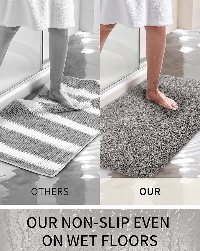 Bathroom Rugs 59x24, Ultra Thick Shaggy Soft Microfiber Absorbent Bath Rug, High Density Foam Latex Non Slip Backing, Machine Washable Bath Mats for Bathroom Floor & Sink, Grey
