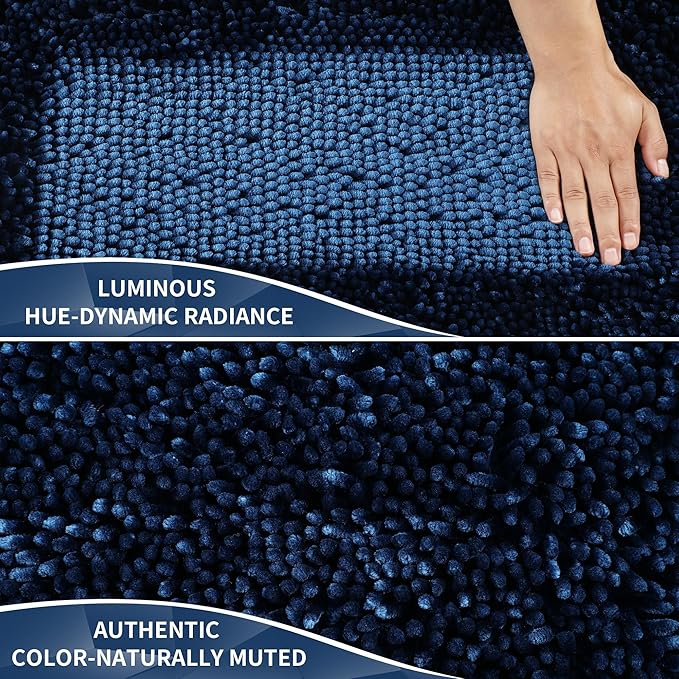Yimobra Bathroom Rugs Sets 2 Piece, Soft Absorbent Bath Mat and U-Shaped Toilet Rug with Non Slip Backing, Luxury Shaggy Bath Mats for Bathroom, Machine Washable, 24"x17"+24"x20", Blue