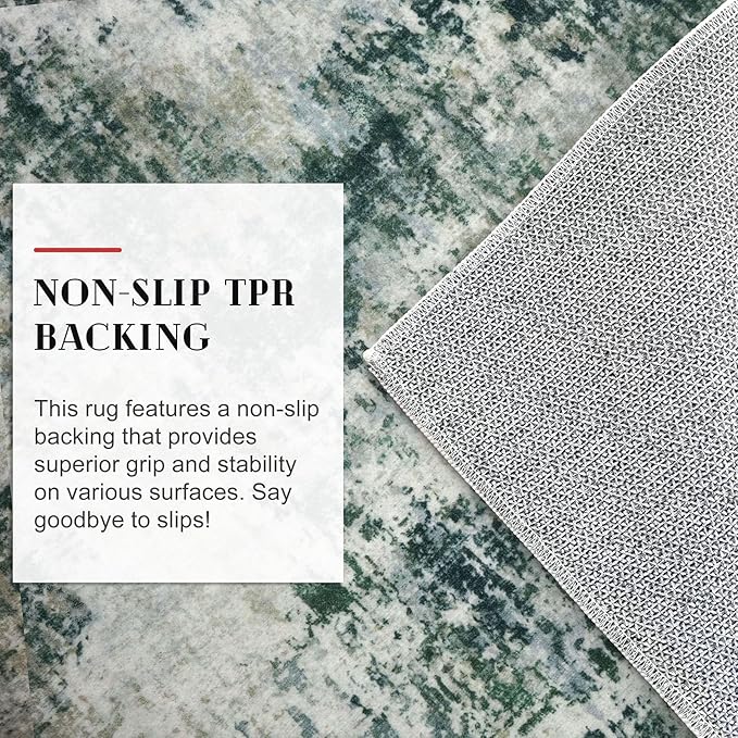 Modern Abstract Runner Rug 2x5, Grey Green Washable Entryway Kitchen Runner Non-Slip Soft Hallway Rug Runner Thin Print Faux Wool Carpet for Bedroom Laundry Room Indoor