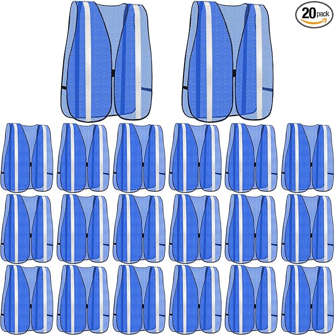 Haysandy 20 Pcs High Visibility Reflective Safety Vest Construction Vest Strips Neon Mesh Universal Size for Men Outdoor(Blue,20 Pcs)