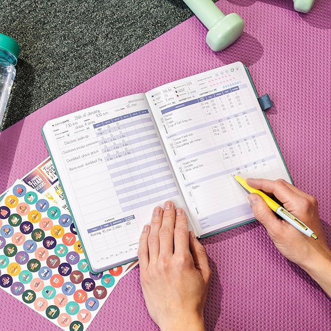 Clever Fox Fitness & Food Journal – Nutrition & Workout Planner for Women & Men – Diet & Gym Exercise Log Book with Calendars, Diet & Training Trackers - Undated, A5 Size, Hardcover (Aquamarine)