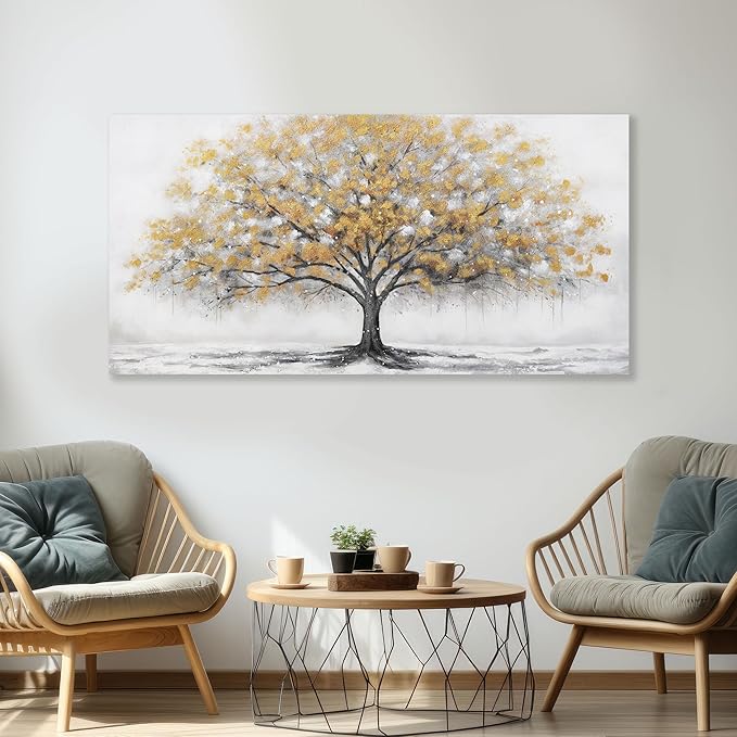 Glvzygy Wall Art Abstract Gold Tree of Life Canvas Modern Art Oil Painting Texture Tree Painting Living Room Bedroom Dining Room Home Office Decor Wall Decor 24" x 48"