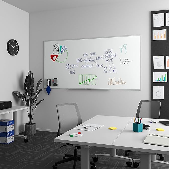 TRU RED Melamine Whiteboard | Dry Erase Board for Wall, White Board with Gray Aluminum Frame, 5 ft x 3 ft