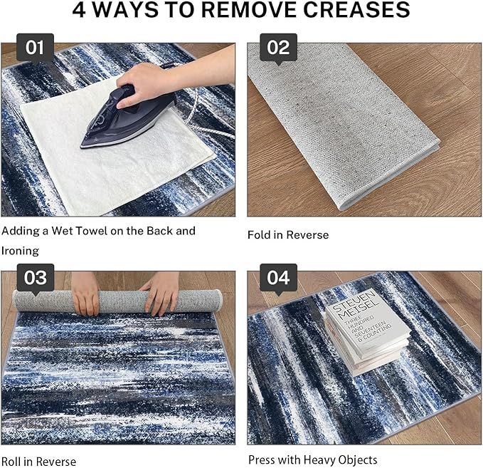 Modern Abstract Runner Rug 2x5, Navy Blue Washable Entryway Kitchen Runner Non-Slip Soft Hallway Rug Runner Thin Print Faux Wool Carpet for Bedroom Laundry Room Indoor