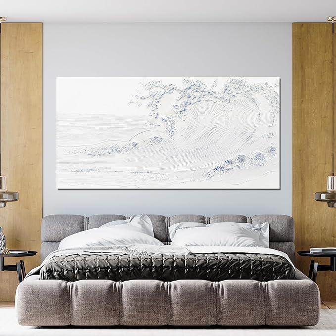 Canvas Wall Art Decor Modern Wall Art Pictures for Living Room White Blue Wave Wall Art Prints Wave Artwork for Walls Landscape Coastal Wall Art Decor Art Work for Home Office Room Wall Decor 20"x40"