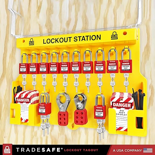 TRADESAFE Lockout Tagout Station with Loto Devices - 14 Pack Safety Lock Set, 6 Hasps, 40 Do Not Operate Tags, Lock Out Tag Out Kit Board, Lockout Safety Supply for OSHA Compliance