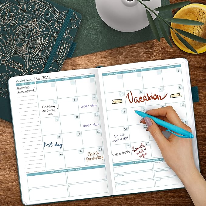 Legend Weekly Colorful Planner 2nd Edition – Undated Life & Work Agenda Journal for Time Management, Goal Setting, Productivity, Tasks & To Do Lists – A5 size, 5.8 ″ x 8.3″, Hardcover – Dark Teal