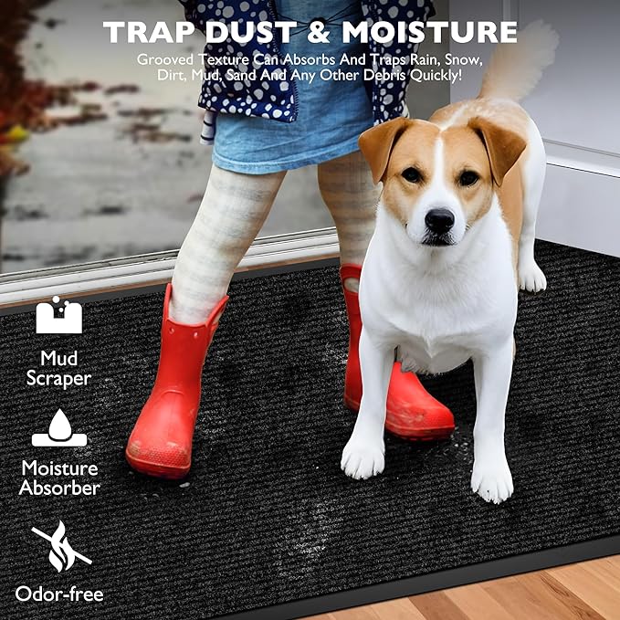 Custom Size Extra Large Front Door Mat, 2FT x 4FT Indoor Outdoor Entrance Commercial Floor Mat, Heavy Duty Dirt Trapper Doormat for Entryway Welcome Mat, Low Profile, Non-Slip, Waterproof