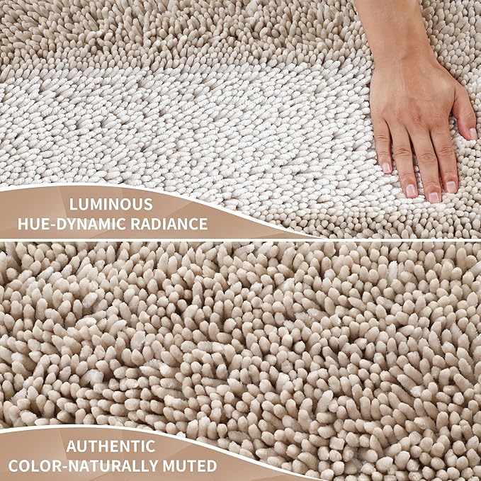 Yimobra Bathroom Rug Set 2 Piece, Luxury Shaggy Bath Mat Set with Non Slip Backing, Ultra Soft & Absorbent Mats for Bathroom Floor, Machine Washable, 31.5"x20"+24"x17", Khaki