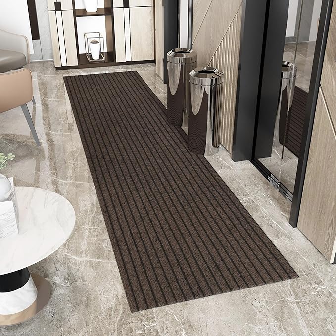 Ottomanson 2'7" x 21' Hallway Runner with Scraper Pile - Extra Durable Non-Slip Rug Mat for Indoor & Outdoor Use - Ideal for Kitchen, Entryway & Garage - High-Traffic Carpet, Brown