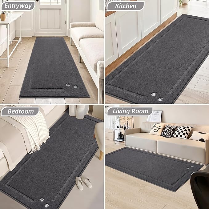 BEQHAUSE Dog Door Mat for Muddy Paws 36"x60" Dirt Trapper Absorbent Doormat Non Slip Entryway Rugs Washable Stain Resistant Welcome Floor Mat Soft Low-Profile for Front Back Door, Dark Grey