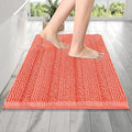 OLANLY Thick Bathroom Rugs 24x16, Extra Soft Absorbent Chenille Striped Bath Rugs, Rubber Backing, Machine Wash Dry, Bath Mats for Bathroom Floor, Tub and Shower, Home Decor Accessories, Coral