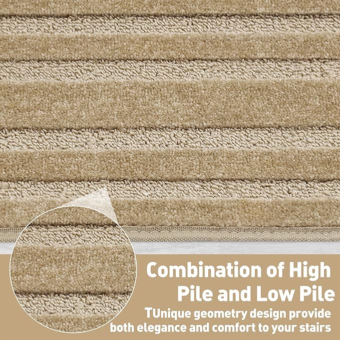 PURE ERA Bullnose Carpet Stair Treads Set Tape Free Non-Slip Indoor Stair Protectors Pet Friendly Rugs 9.5" x 30"(2 Pieces,Khaki Rectangular)