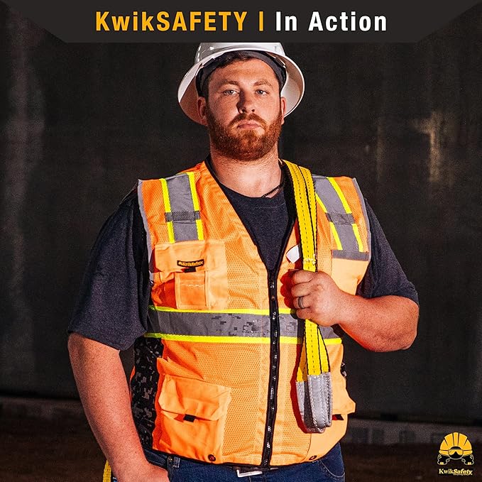 KwikSafety - BIG KAHUNA DIGITAL Safety Vest [LIMITED EDITION] Class 2 ANSI OSHA Reflective Hi Vis Heavy Duty Surveyor Construction Industrial Work Gear/Yellow 4XL