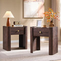 23.6" Tall Modern Nightstand Set of 2, 22" Wide Curved Bedside Table with Charging Station, Wooden Night Stand with 1 Storage Drawer, Large End Table for Bedroom, Living Room, Brown