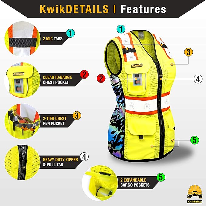 KwikSafety - Charlotte, NC - FIRST LADY Safety Vest for Women, High Visibility Reflective Strips, Meets ANSI & OSHA
