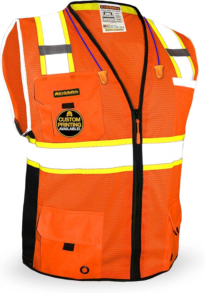 KwikSafety - Charlotte, NC - BIG KAHUNA Safety Vest [11 Pockets] Class 2 ANSI OSHA Reflective Vest Durable High Visibility Vest Construction Safety Vest for Men Industrial Work Gear/Orange 3XL