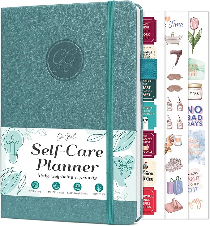 GoGirl Self-care Journal – Daily Mental Health Notebook with Mood & Wellness Trackers – Personal Development, Meditation & Reflection Journal for Women – Hardcover, Lasts 3 Months (Aquamarine)