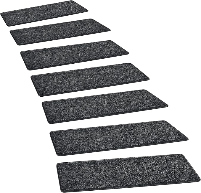 PURE ERA Carpet Stair Treads Tape Free Non Slip Indoor Stair Carpet Stair Protectors Pet-Friendly Non-Slip Skid Resistant Washable Reusable 8" x 30"(14 Pieces,Black)