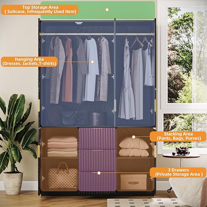 71" Wardrobe Armoire Wooden Closet with 3 Doors 3 Drawer and 2 Cabinet, Bedroom Armoire with Hanging Rod Shelf, Modern Wooden Bedroom Armoire Freestanding Wood Closet Storage Cabinet