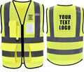 High Vis Safety Vest Reflective Strips, Multi-Pocket Design, Available in Yellow,Orange,black,Pink,blue,Red,purple
