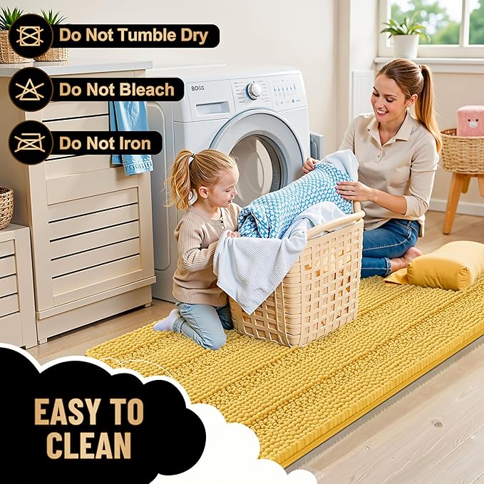 OLANLY Thick Bathroom Rugs 24x16, Extra Soft Absorbent Chenille Striped Bath Rugs, Rubber Backing, Machine Wash Dry, Bath Mats for Bathroom Floor, Tub and Shower, Home Decor Accessories, Yellow