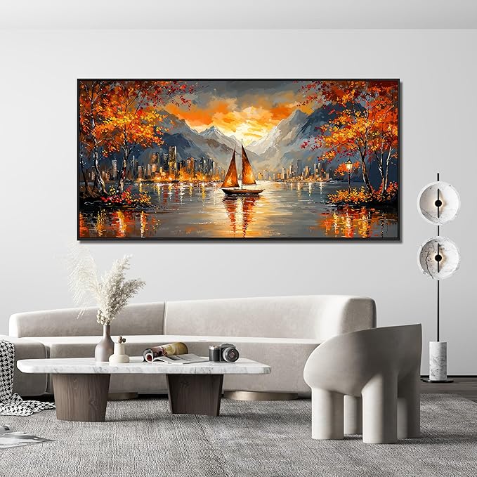 Canvas Art Wall Decor Oversized Framed Wall Art Picture for Living Room Canvas Wall Art Decor Modern Landscape Wall Art Prints Large Coastal Wall Art Artwork for Walls Bedroom Office Decoration 29" X 58"