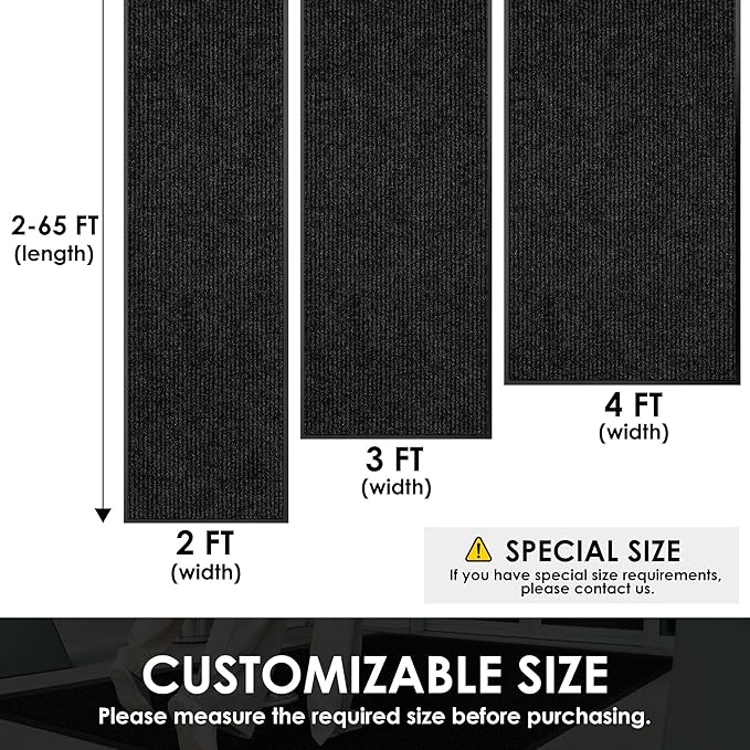 3′ x 47′ Front Door Mat Indoor Outdoor Entrance, Commercial Floor Mat Heavy Duty Dirt Trapper Entryway Doormat, Custom Size Non Slip Rubber Backing Welcome mat, Door Mat for High Traffic Area
