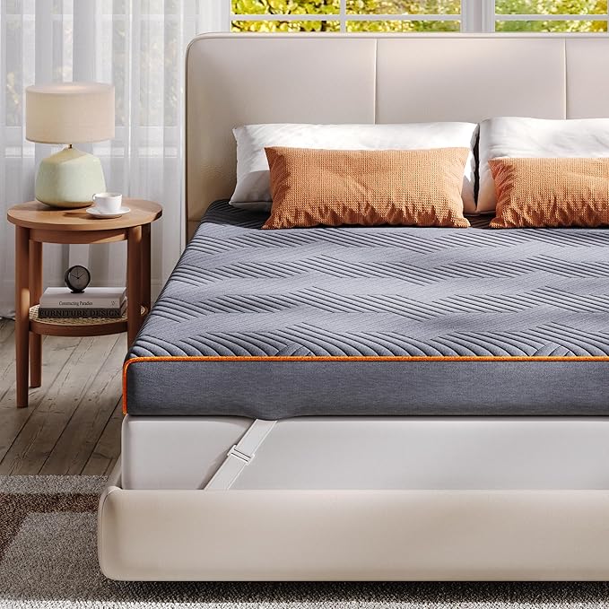 EnHomee Memory Foam Mattress Topper,4 Inch Queen Mattress Topper Pressure Relief with Cooling Gel and Removable & Washable Embossed Cover, CertiPUR-US & Oeko-TEX Certified, Grey, Queen