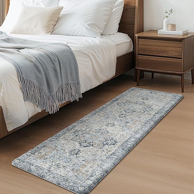 GENIMO Kitchen Mats for Floor 2PCs, Washable Anti Fatigue Mat for Cushioned, 17.3"x59"+17.3"x30", Waterproof Kitchen Rugs, Non Slip Foam Standing Mat Rug for Home, Sink, Office, Laundry, Light Blue