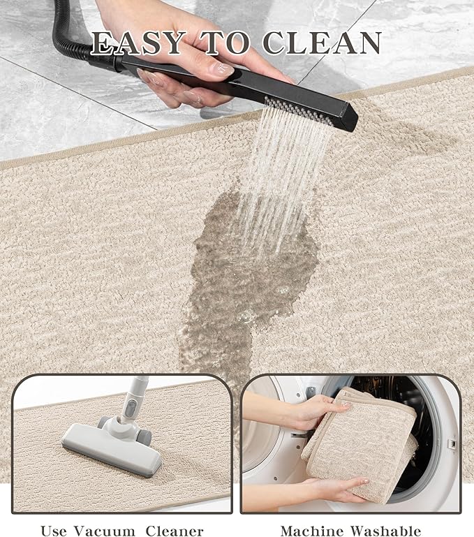 chakme Bathroom Rugs Mat 36x24, Ultra Thin Non Slip Bath Mat Quick Dry Absorbent Bath Mat for Bathroom Floor, (Light Beige, 36"x24")